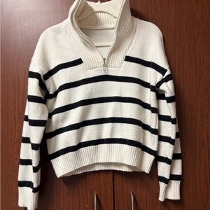Cozy Striped Black and White Turtleneck Sweater